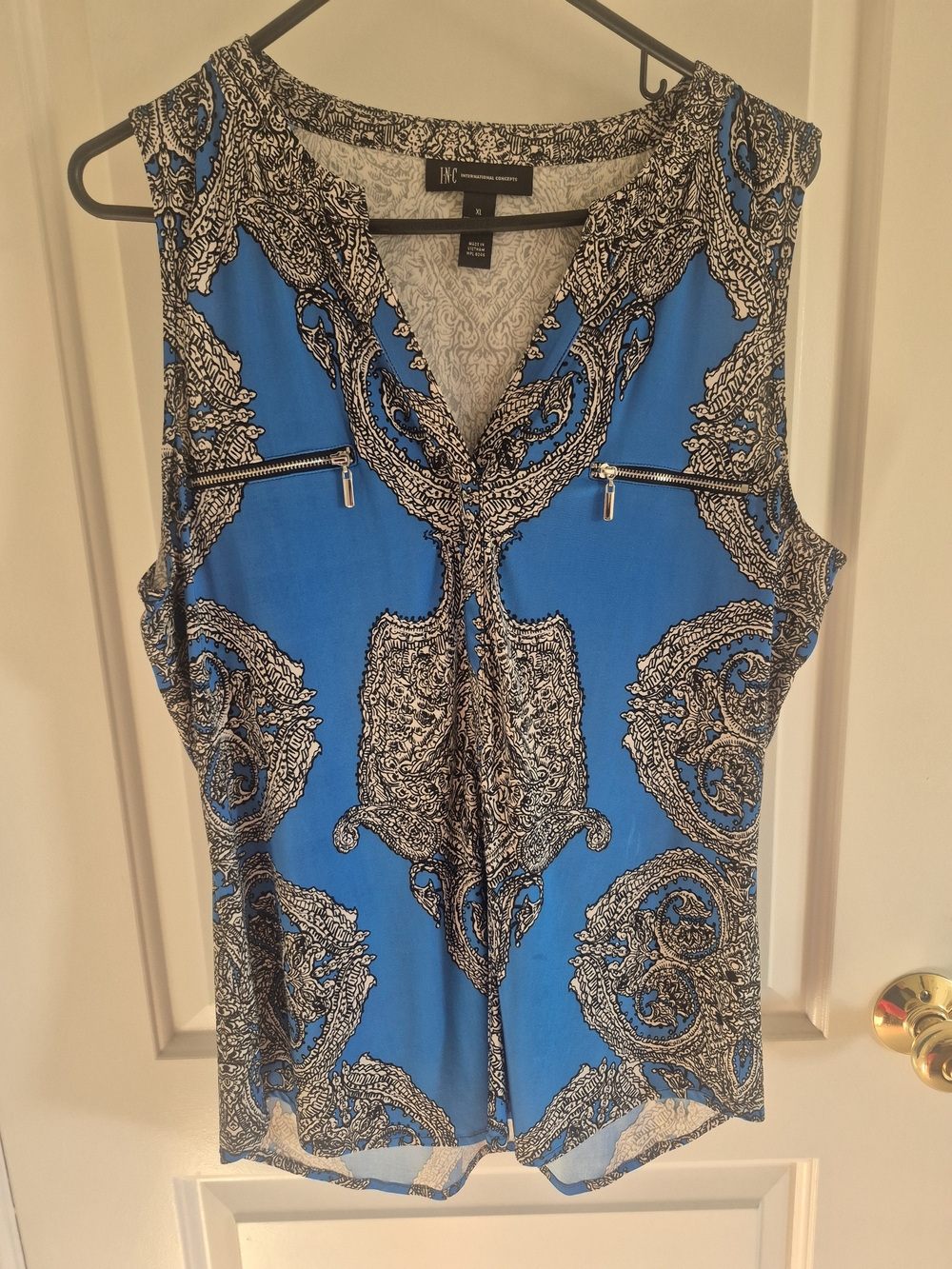 INC International Concepts Blue Paisley-Print Sleeveless Blouse